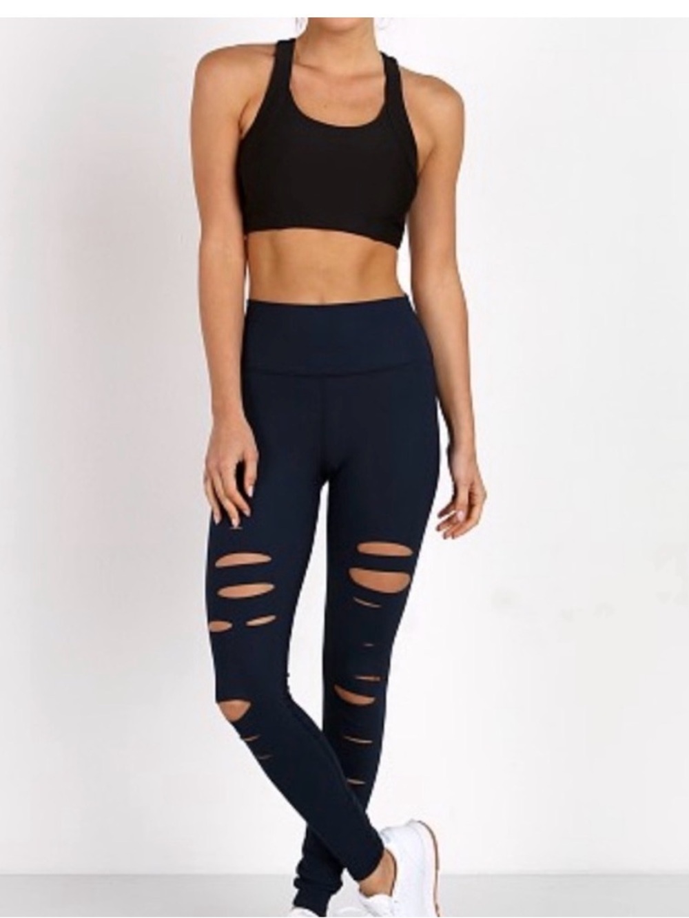 Alo Yoga High Waist Ripped Distressed Slashed Warrior Leggings Black Sz Small